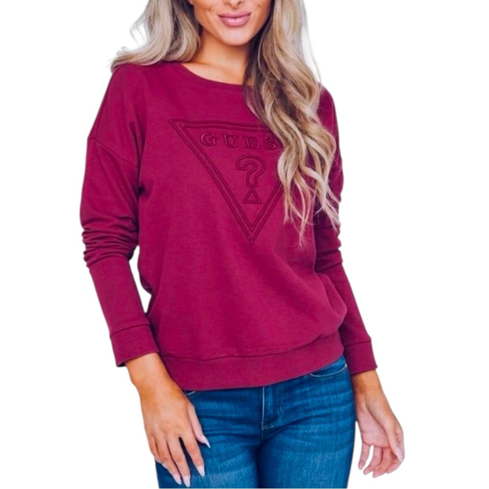 Guess Logo Magenta Pink Crew Neck Sweatshirt Long Sleeve Large